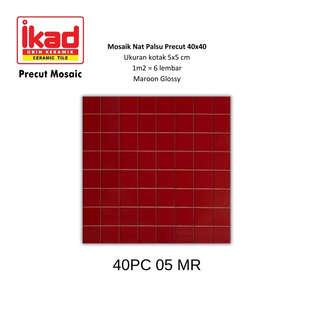 Ikad Keramik Ikad Precut 40PC 05MR - 40x40cm, 5x5cm, Maroon Glossy Ikad Keramik Ikad Precut 40PC 05MR - 40x40cm, 5x5cm, Maroon Glossy